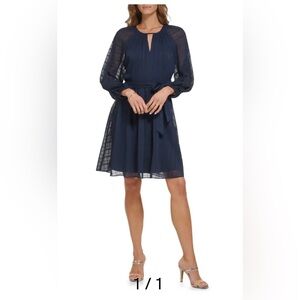 DKNY Navy Blue Balloon Sleeve Women's Dress